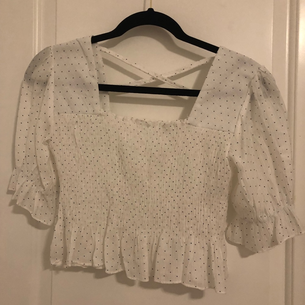 Puff sleeves polka dots baby doll crop top